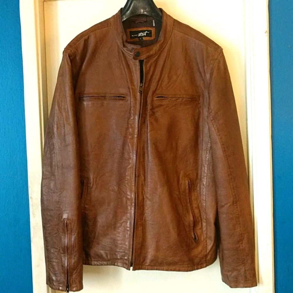 Leather cafe racer style motorcycle jacket